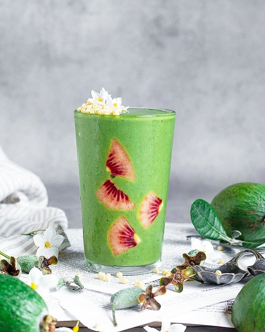 Healthy Feijoa Smoothie with Banana and Spinach