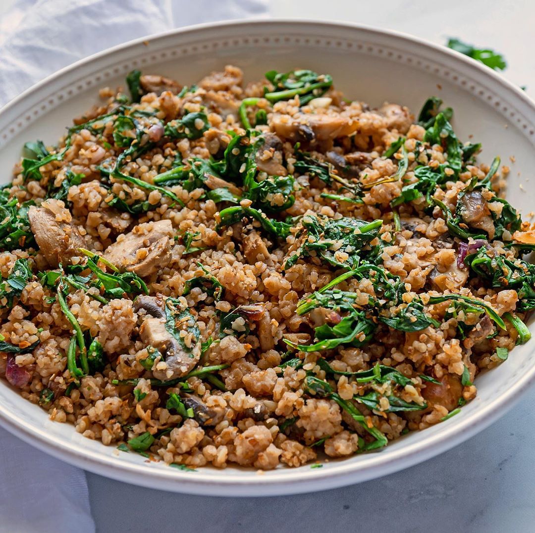 Kasha with Spinach and Mushrooms