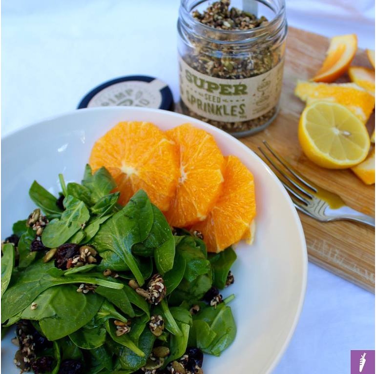 Spinach and Orange Salad with Super Seed Sprinkles