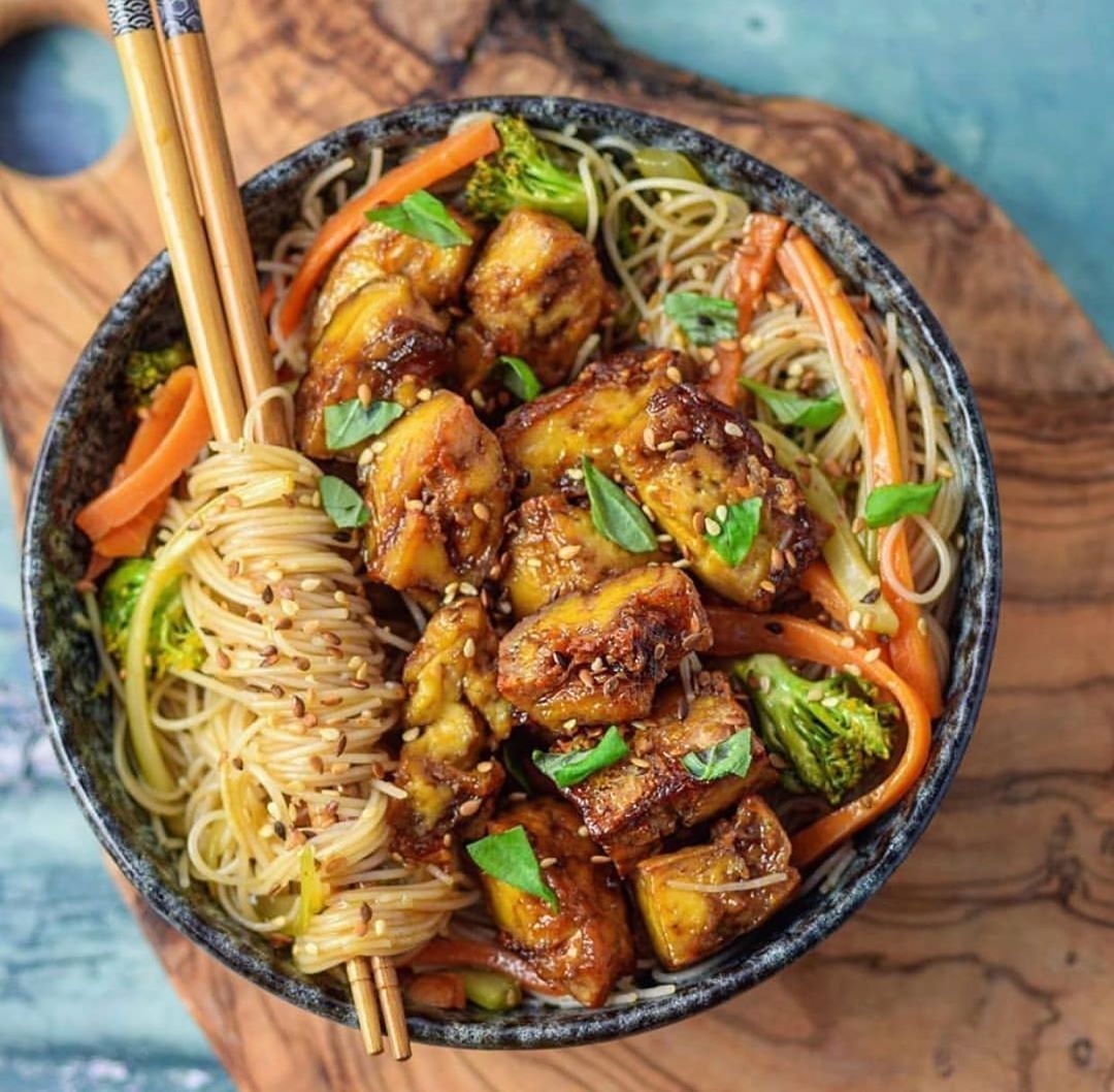 Crispy Sweet and Sour Tofu Noodles