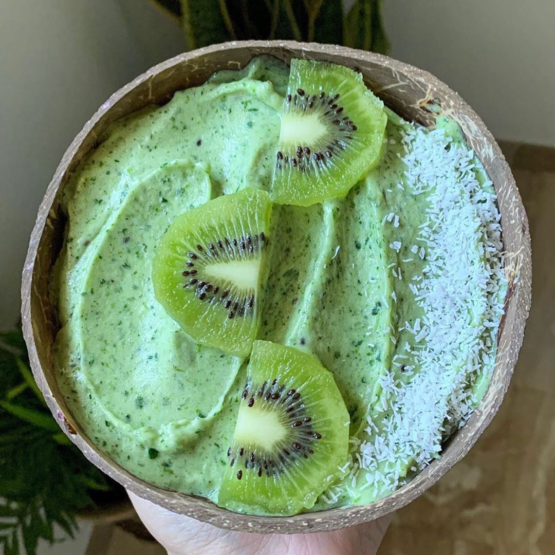 Green Nice Cream Bowl with Frozen Bananas and Spinach