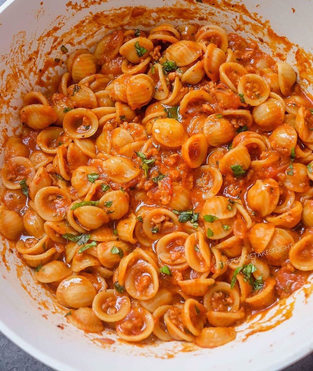 Vegan Orecchiette with Tomato Meat Sauce