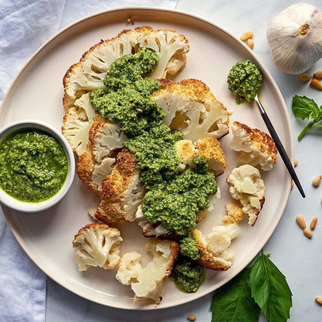 Roasted Cauliflower Steaks with Pesto