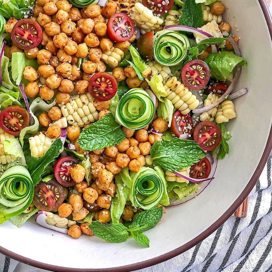 Roasted Chickpea and Corn Salad with Creamy Tahini Dressing