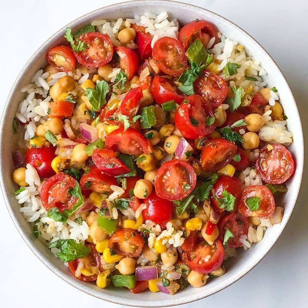 Fiesta Rice Salad with Roasted Corn and Chickpeas