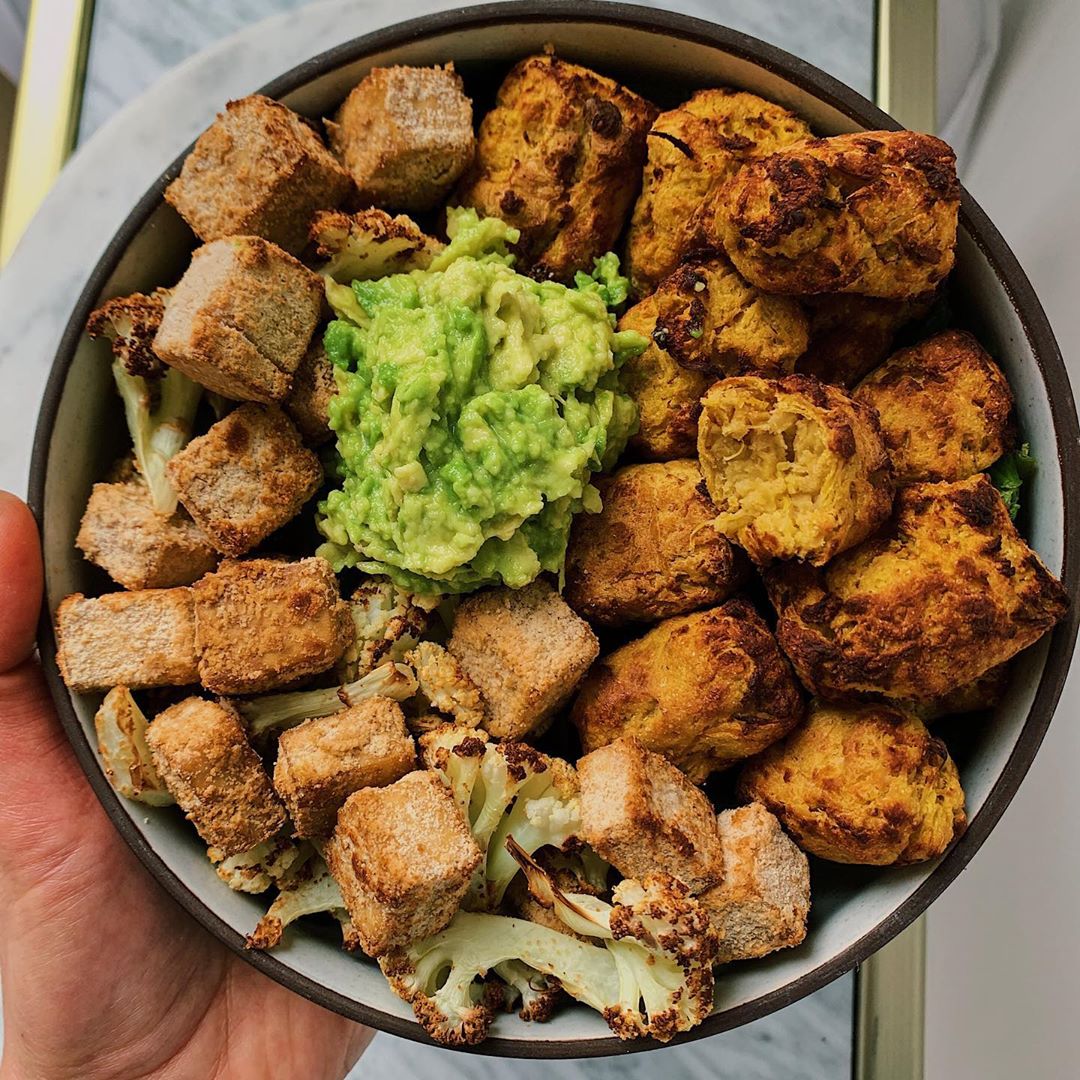 Air-Fried Spaghetti Squash Tots with Healthy Tofu