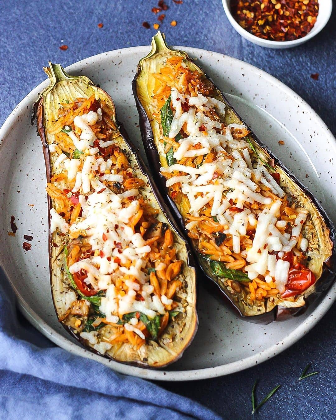 Stuffed Eggplant with Orzo Pasta
