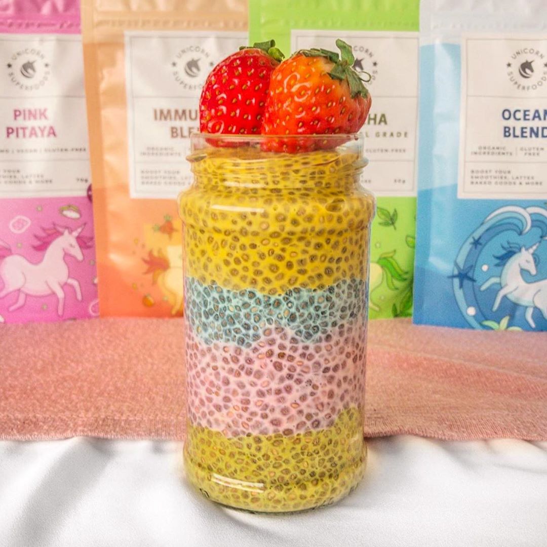 Chia Rainbow Pudding with Strawberries and Superfoods