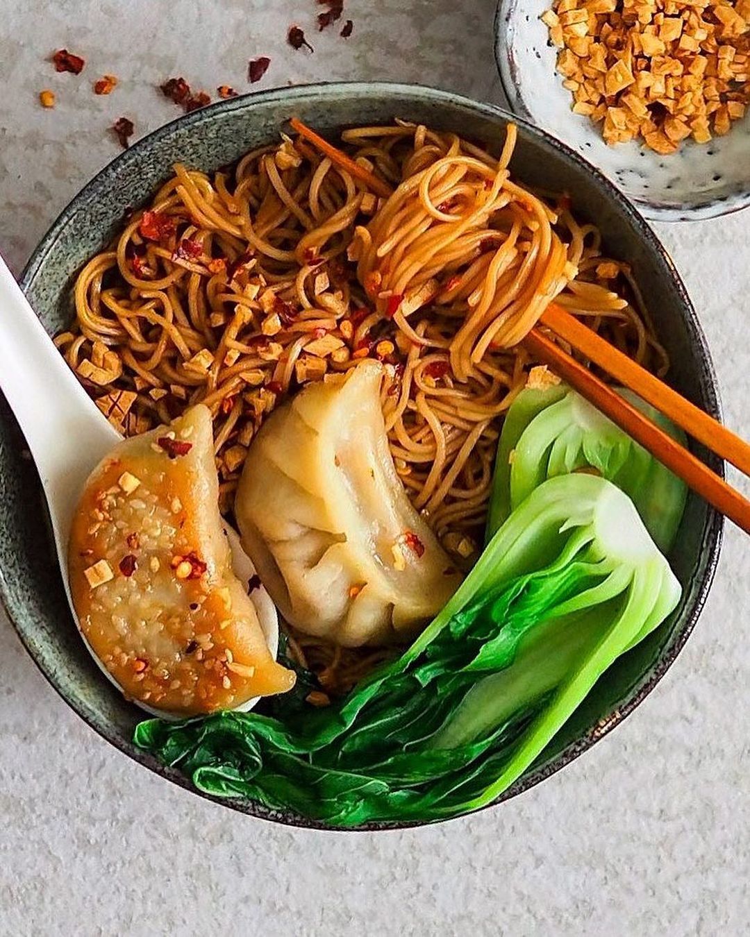 Vegan Dry Wonton Noodles with Homemade Dumplings