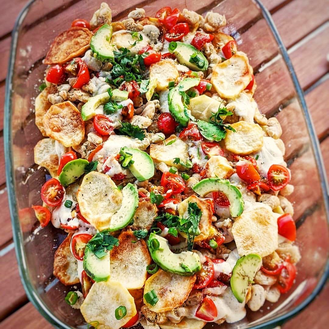 Loaded Potato Nachos with Cashew Sour Cream