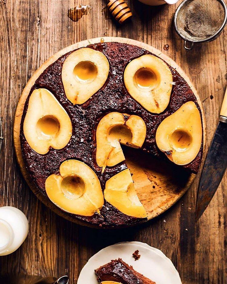 Upside-Down Chocolate Pear Cake