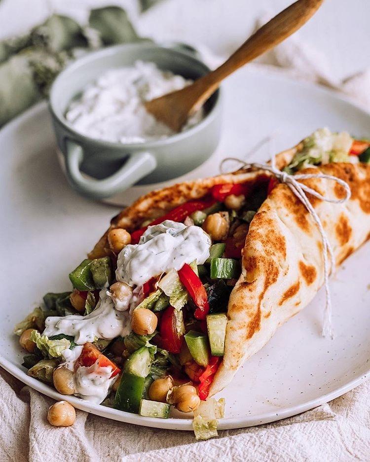 Roasted Chickpea Wraps with Vegan Tzatziki