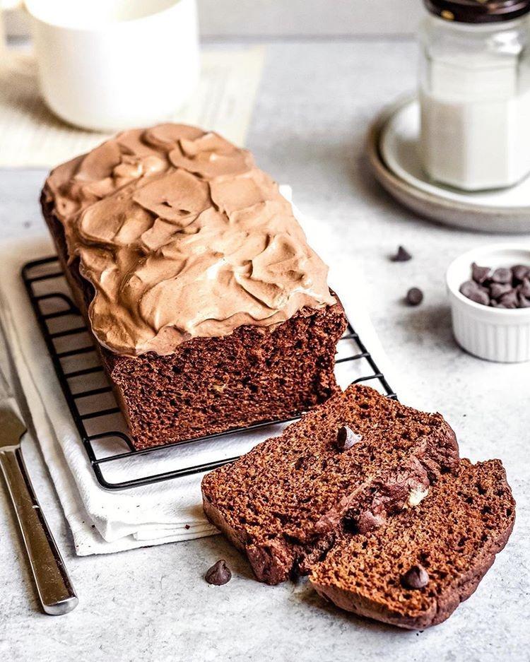 Vegan Chocolate Banana Bread with Whipped Cream