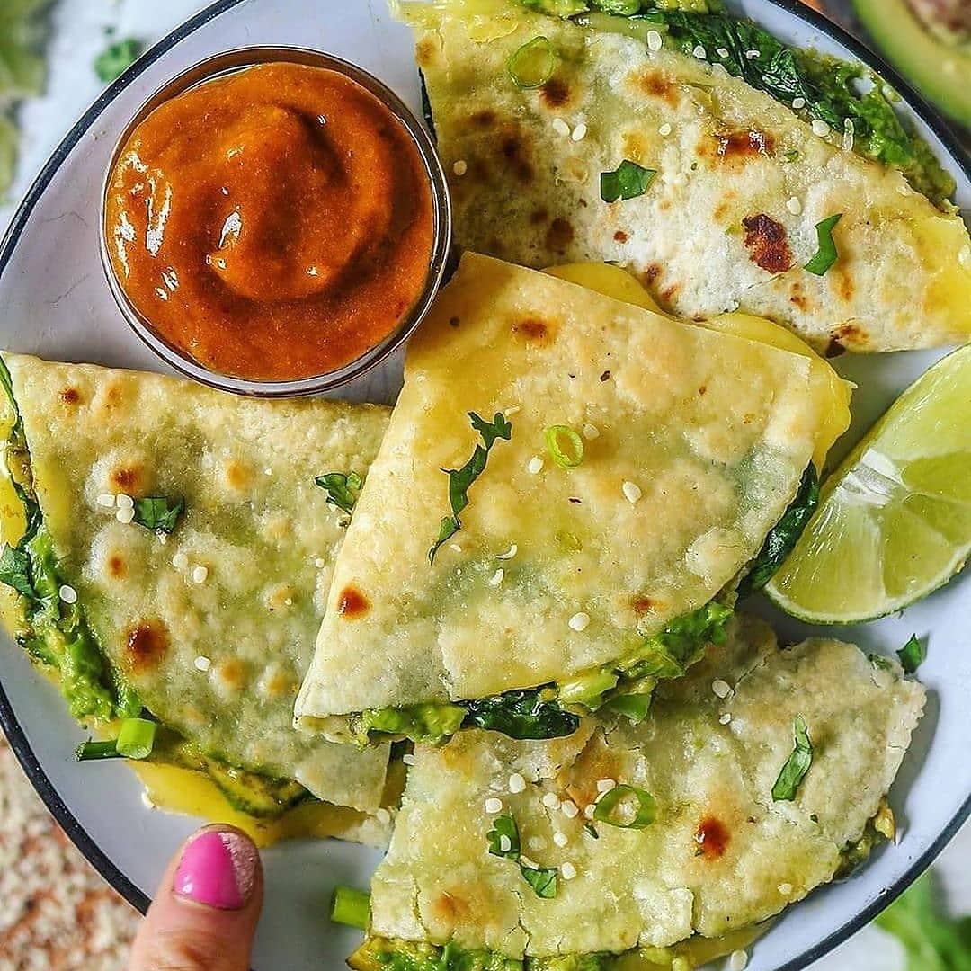 Avocado Spinach and Black Bean Quesadillas