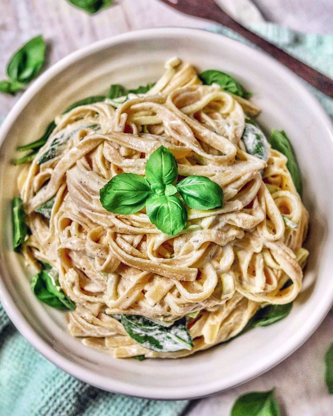 Vegan Fettuccine Alfredo with Zucchini