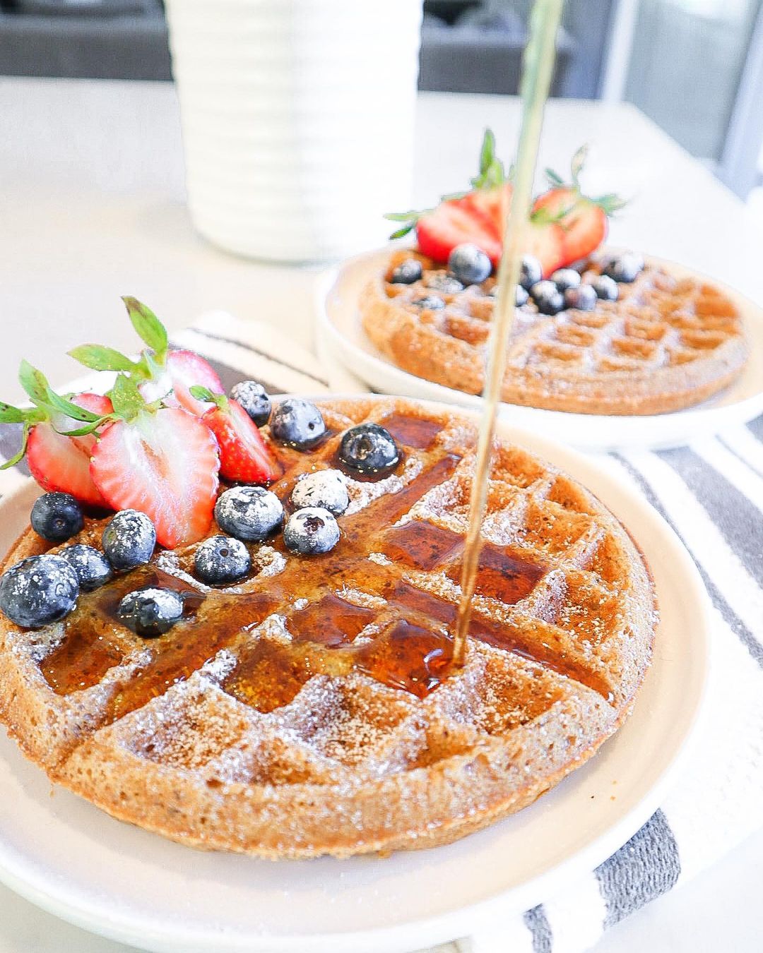 Healthy Spelt Flour Waffles with Fruit Topping