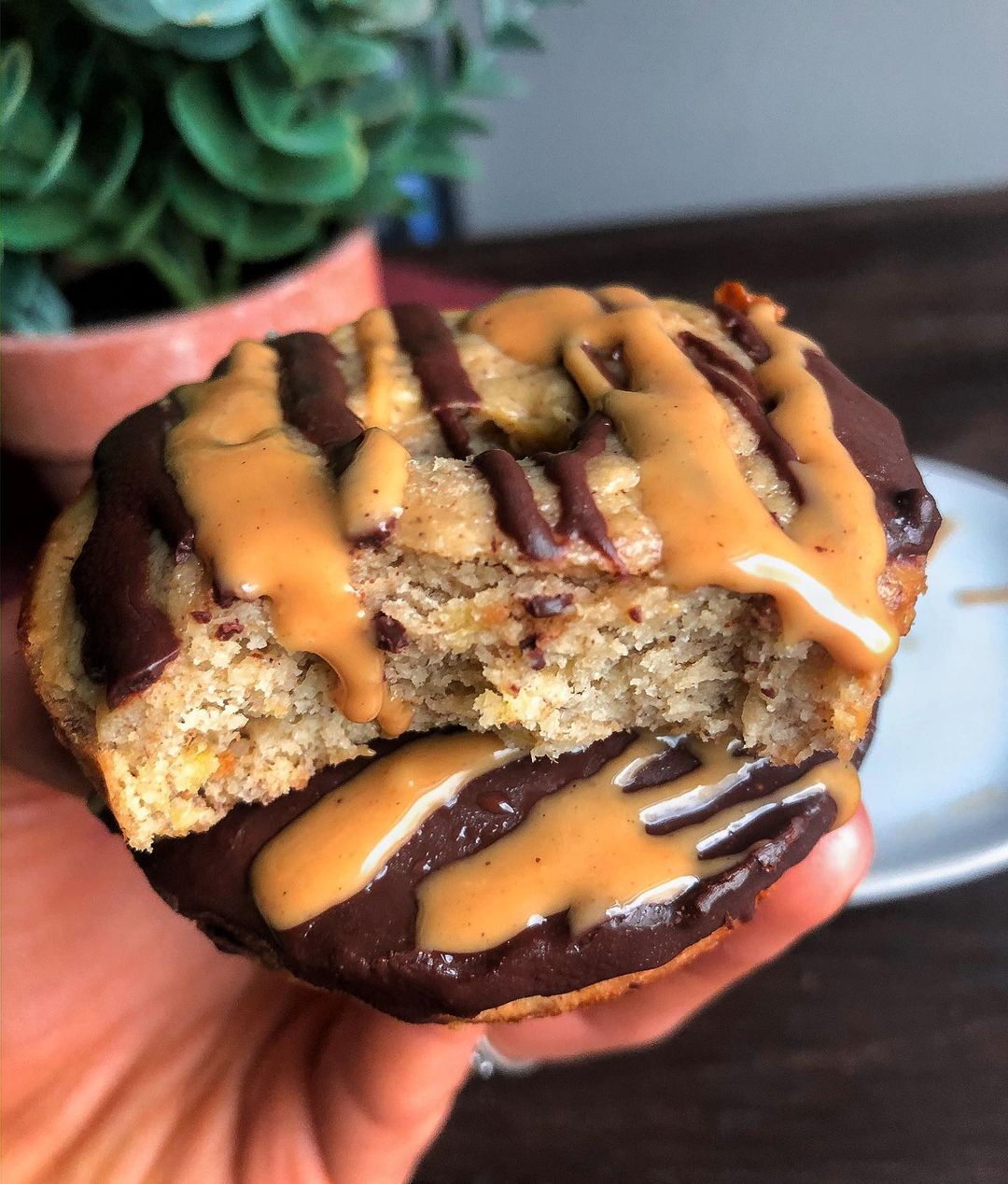 Banana Bread Donuts with Peanut Butter and Chocolate