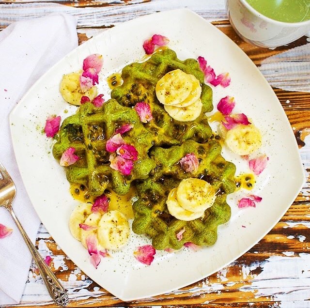 Matcha and Rose Buckwheat Waffles