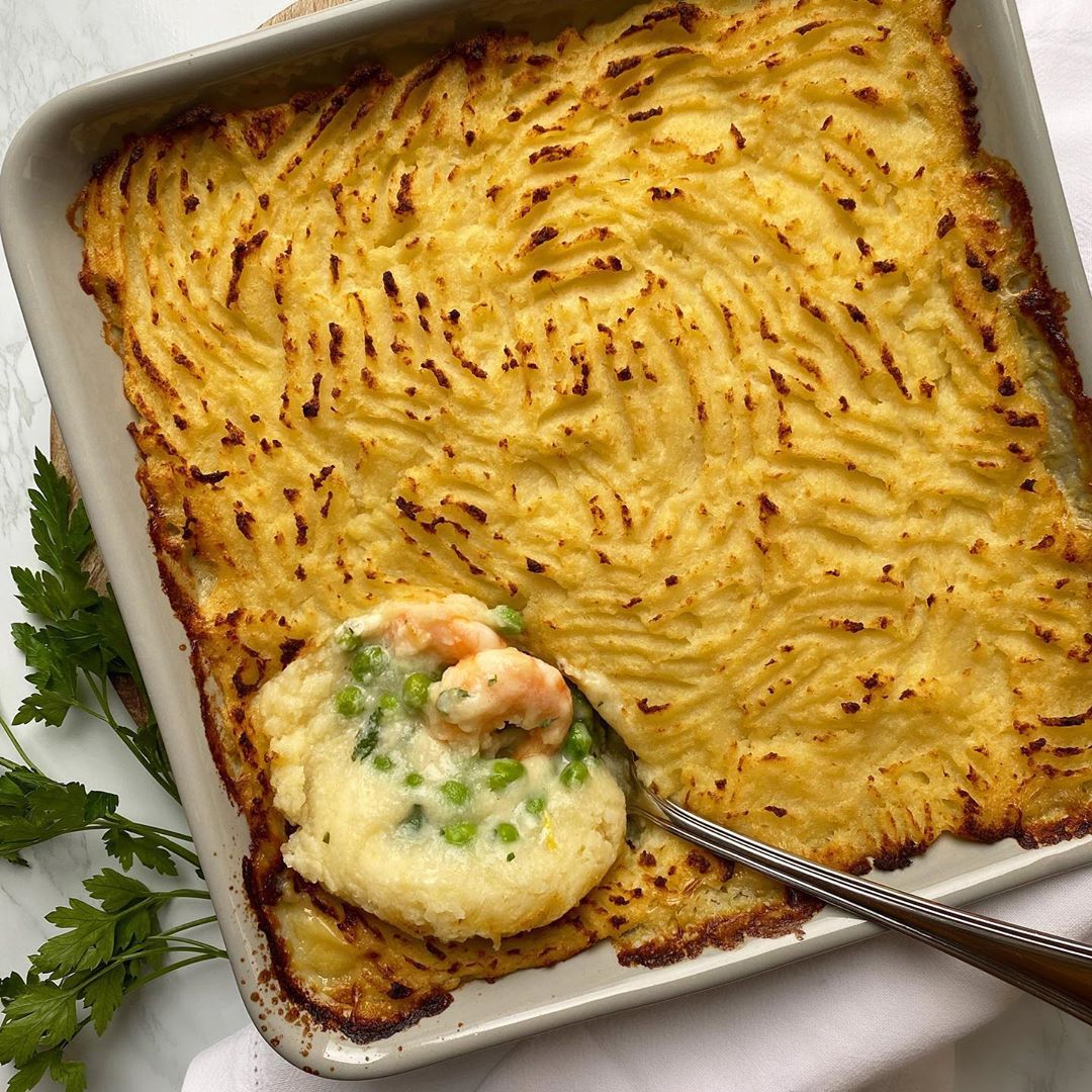 Prawn and Pea Pie with Cauliflower Mash Topping