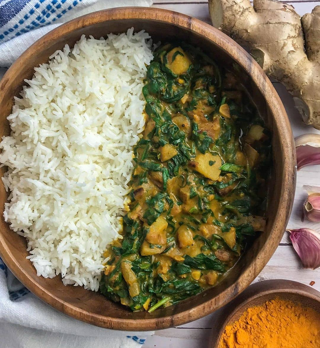 Curried Potatoes and Spinach with Basmati Rice