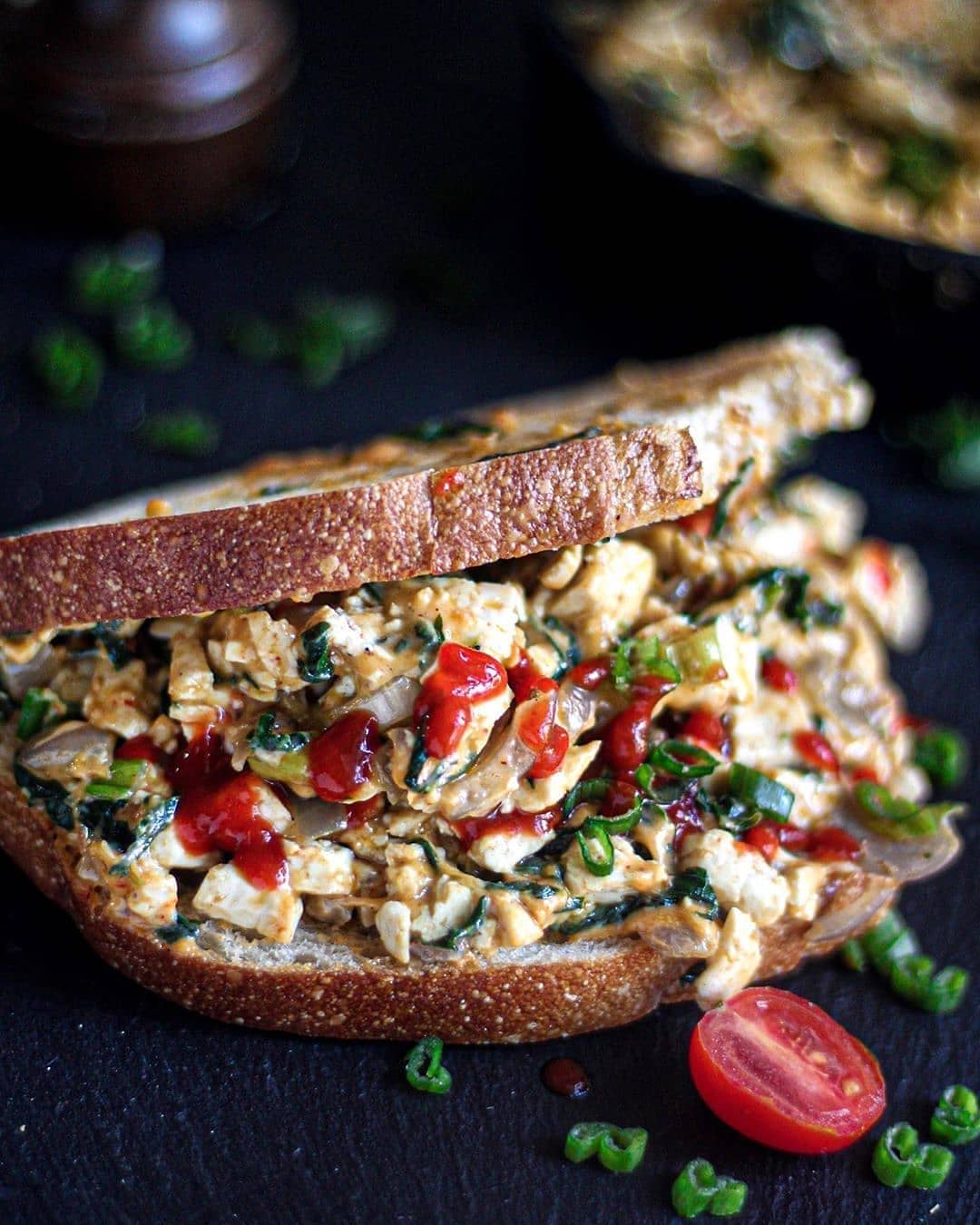 Cheesy Scrambled Tofu and Spinach Sandwich