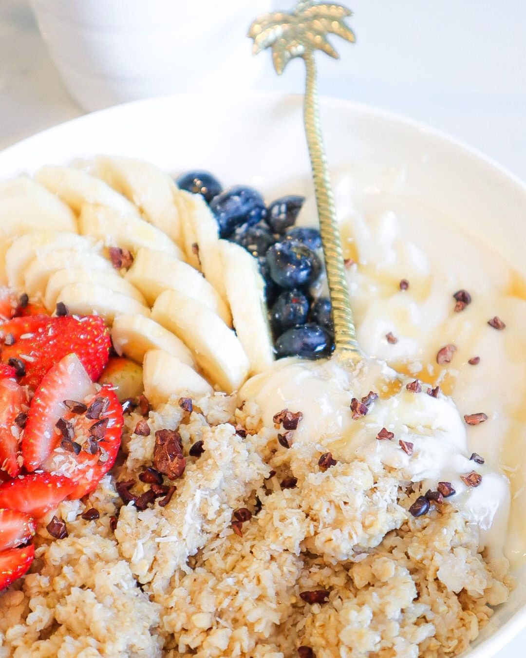 Delicious Oatmeal Bowl with Fresh Fruit and Yogurt