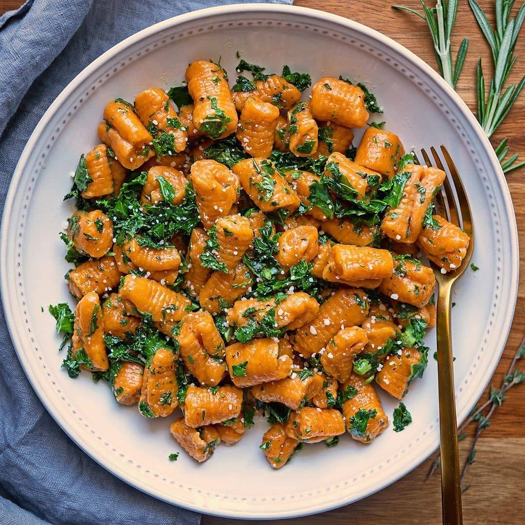 Sweet Potato Gnocchi with Chopped Kale and Herbs