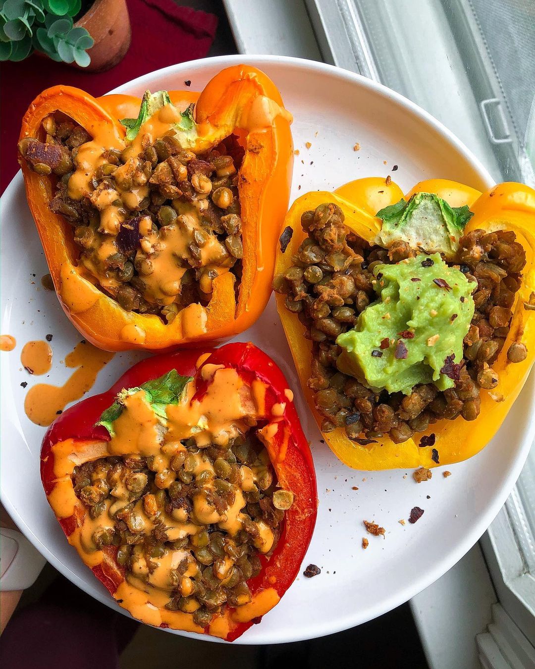 Spicy Lentil Stuffed Peppers with Chipotle Aioli