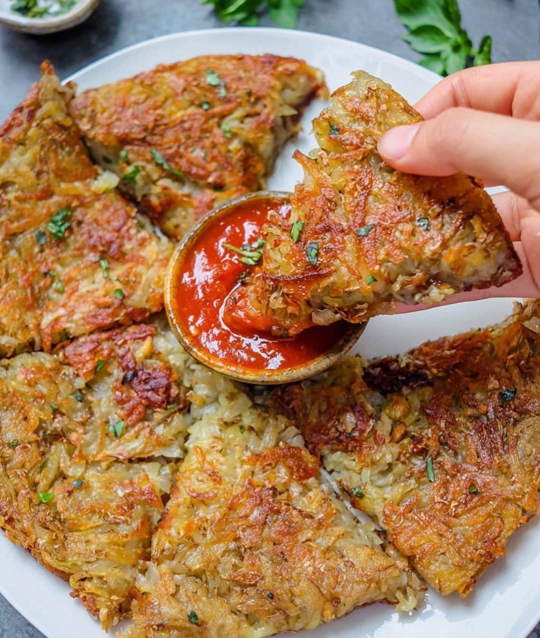 Potato Hash Pancake with Marinara Sauce