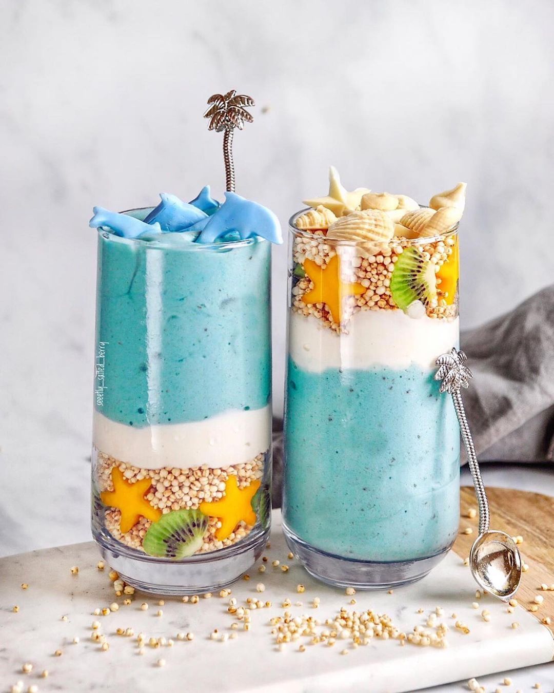 Ocean Parfaits with Fresh Fruits and Smoothie