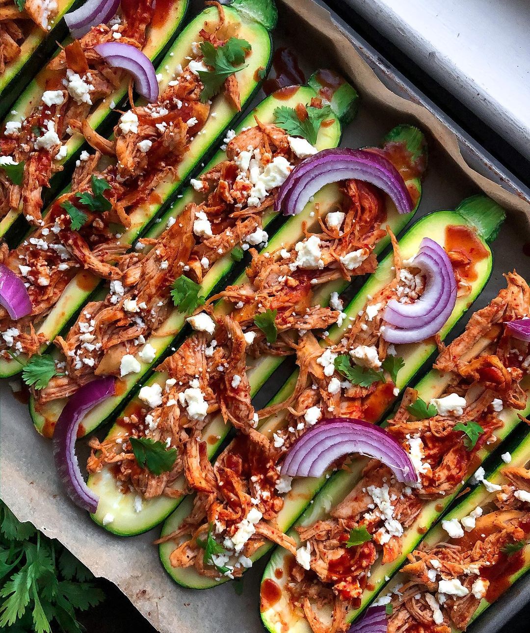 Buffalo Chicken Stuffed Zucchini Boats