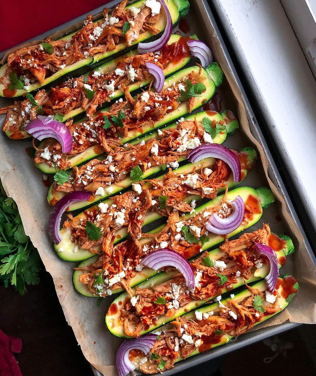 Buffalo Chicken Stuffed Zucchini Boats