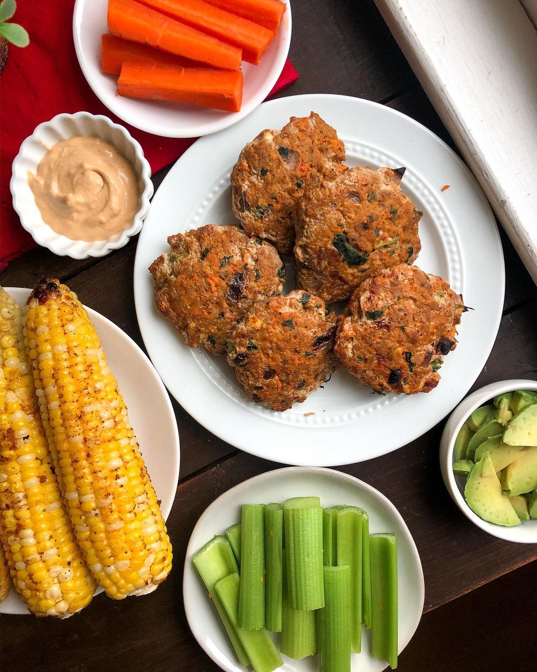 Buffalo Chicken Burgers with Spicy Corn