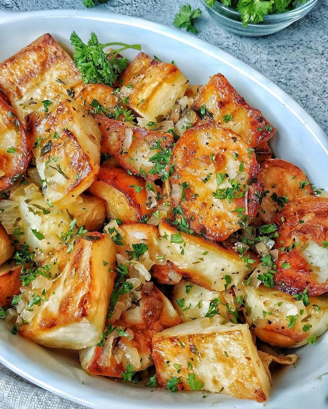 Roasted Potatoes in Lemon Parsley Sauce