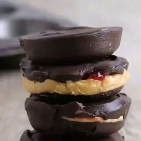 Chocolate Peanut Butter and Raspberry Jam Cups