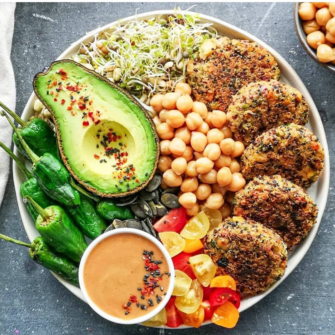 Quinoa Chickpea Patties with Peanut Lime Dressing