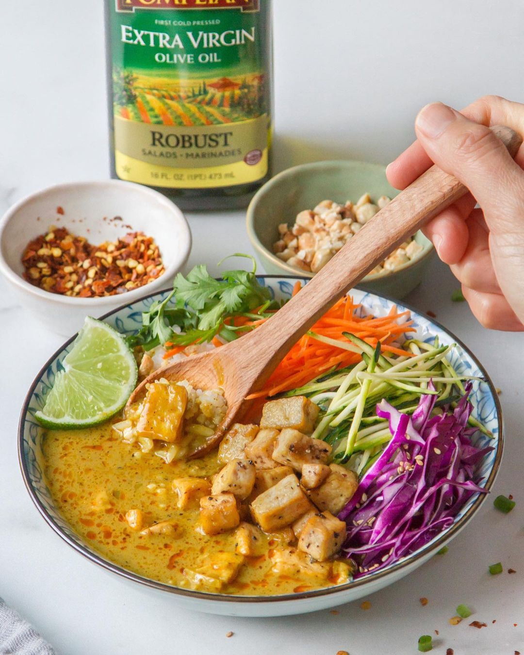 Simple Creamy Coconut Soup with Colorful Toppings
