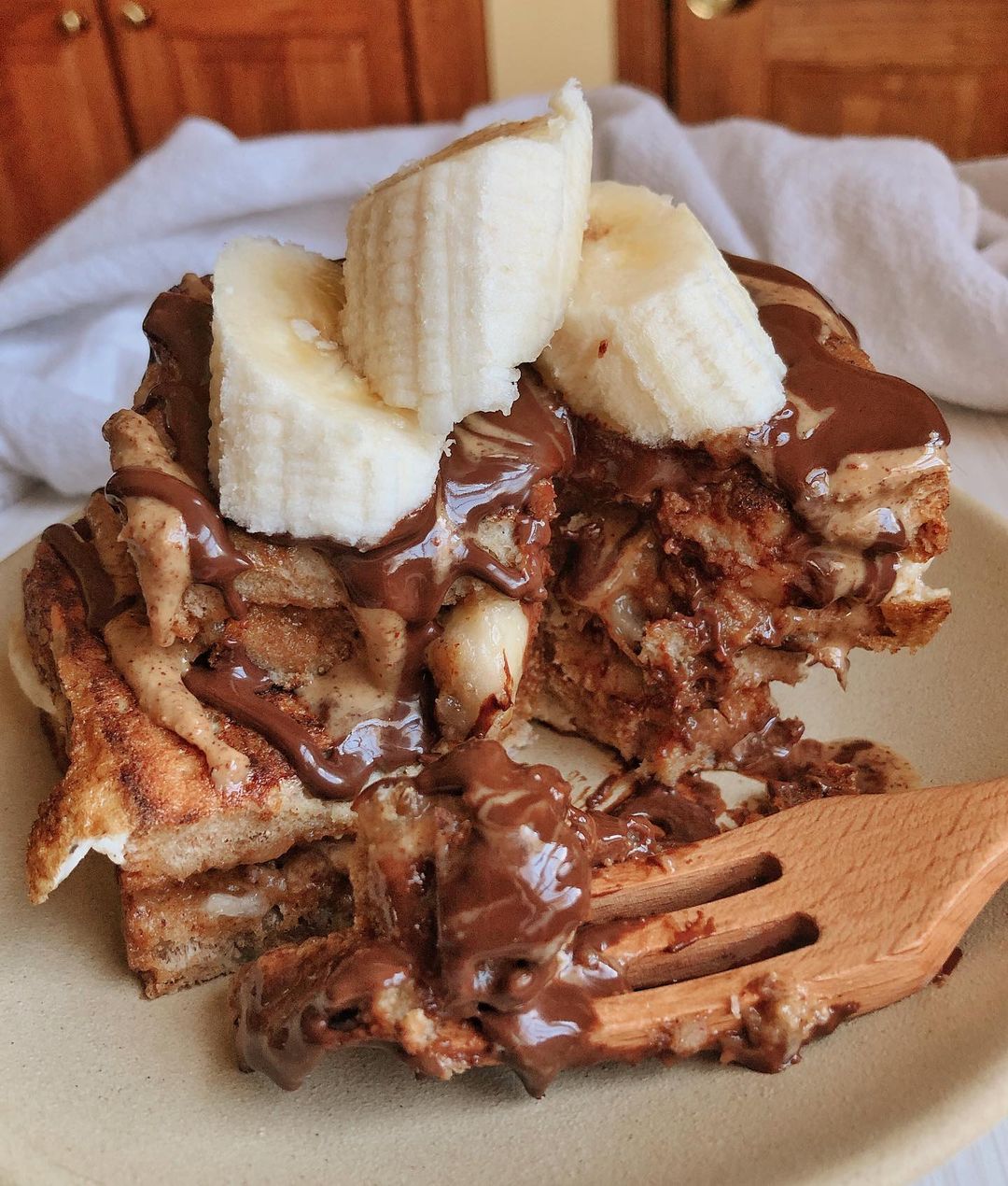 Chocolate Peanut Butter Banana Stuffed French Toast