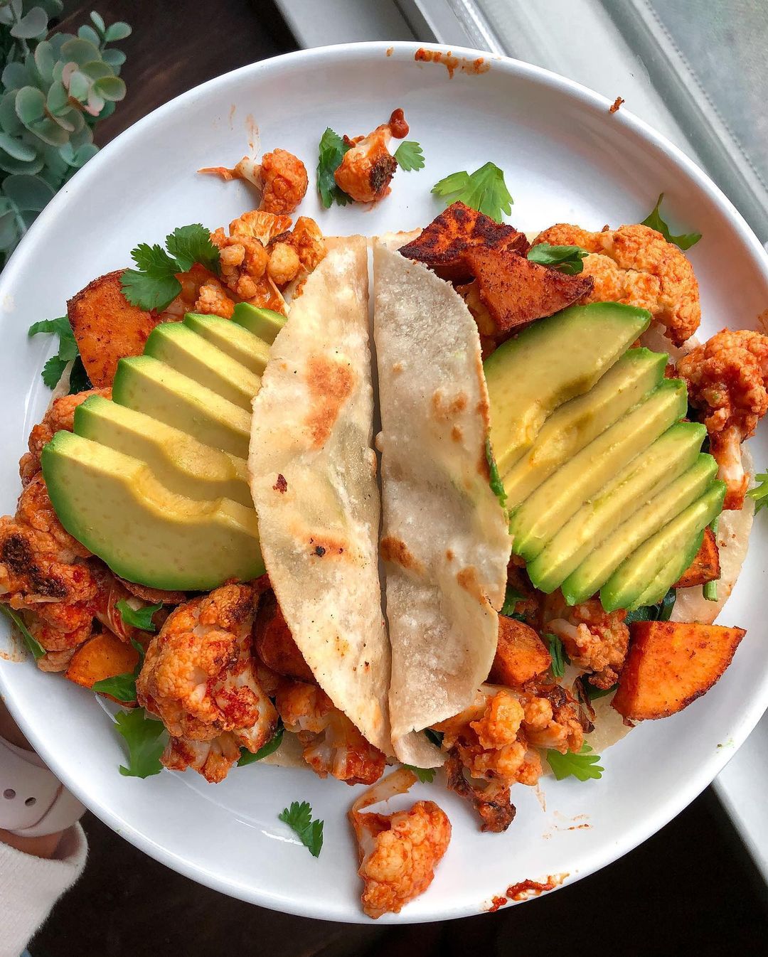 Buffalo Cauliflower and Sweet Potato Tacos