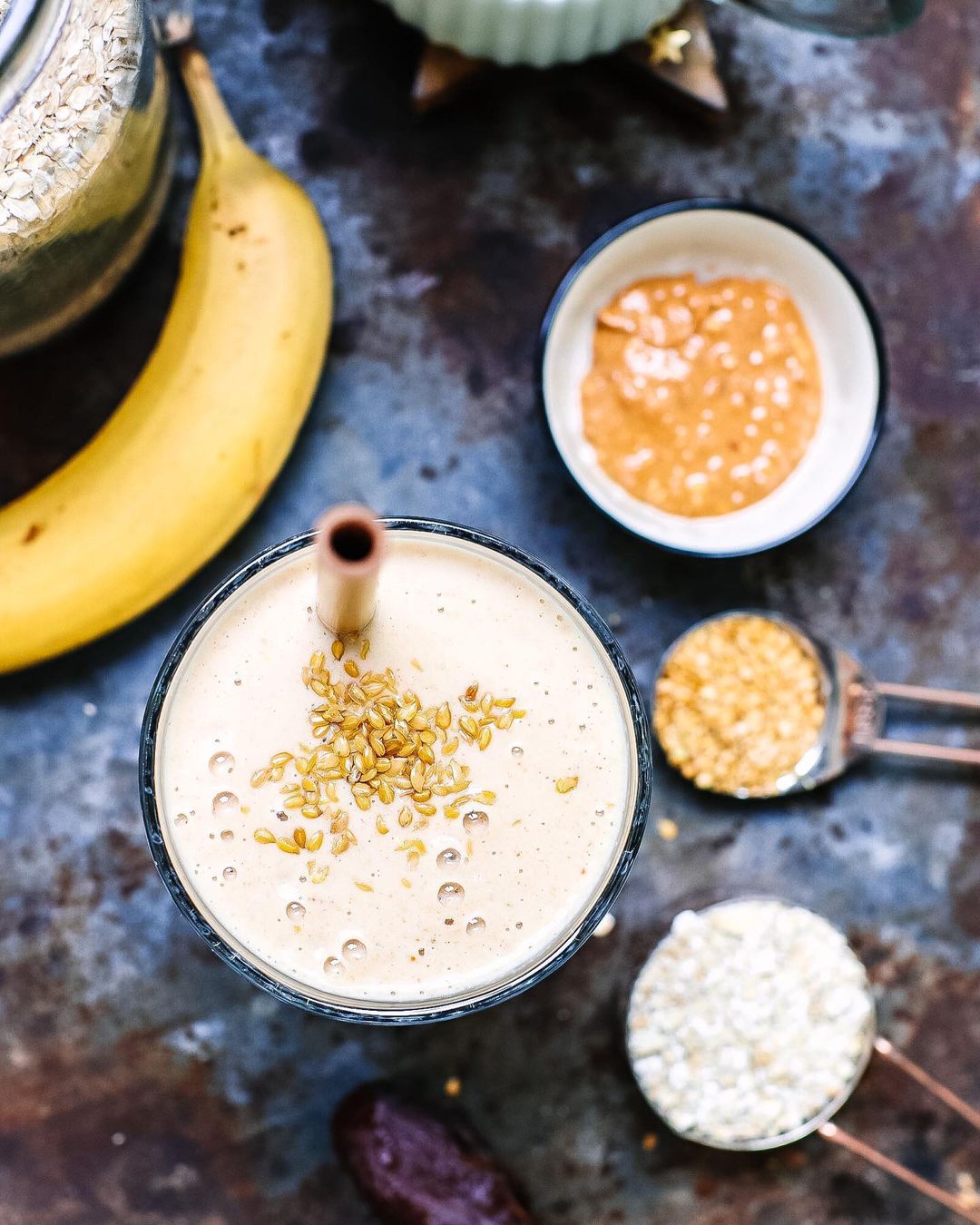 Thick Creamy Oat Banana Peanut Butter Smoothie