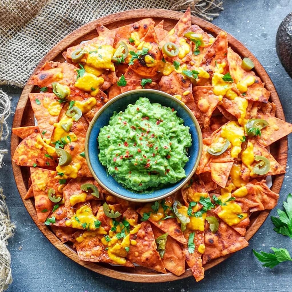 Nachos with Pumpkin Chili Cheese Sauce