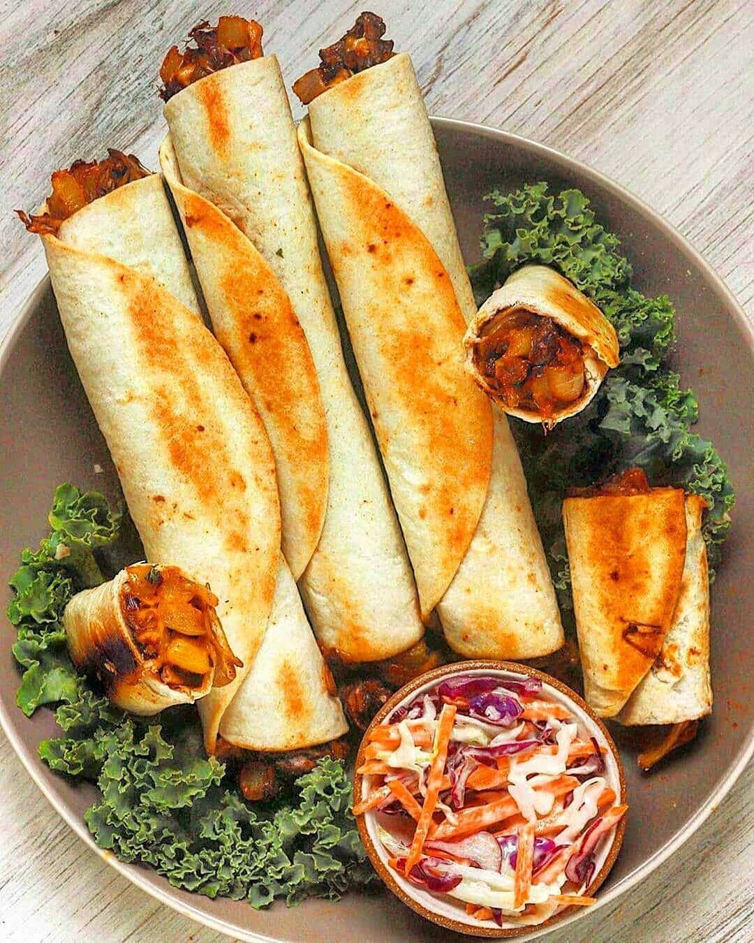 BBQ Jackfruit and Caramelized Pineapple Taquitos