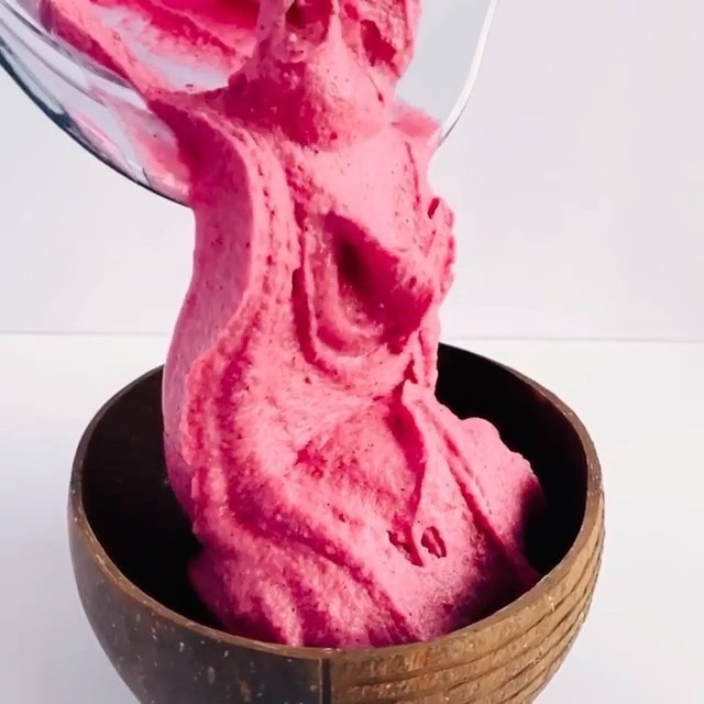 Pink Pitaya Nice Cream with Banana and Raspberries