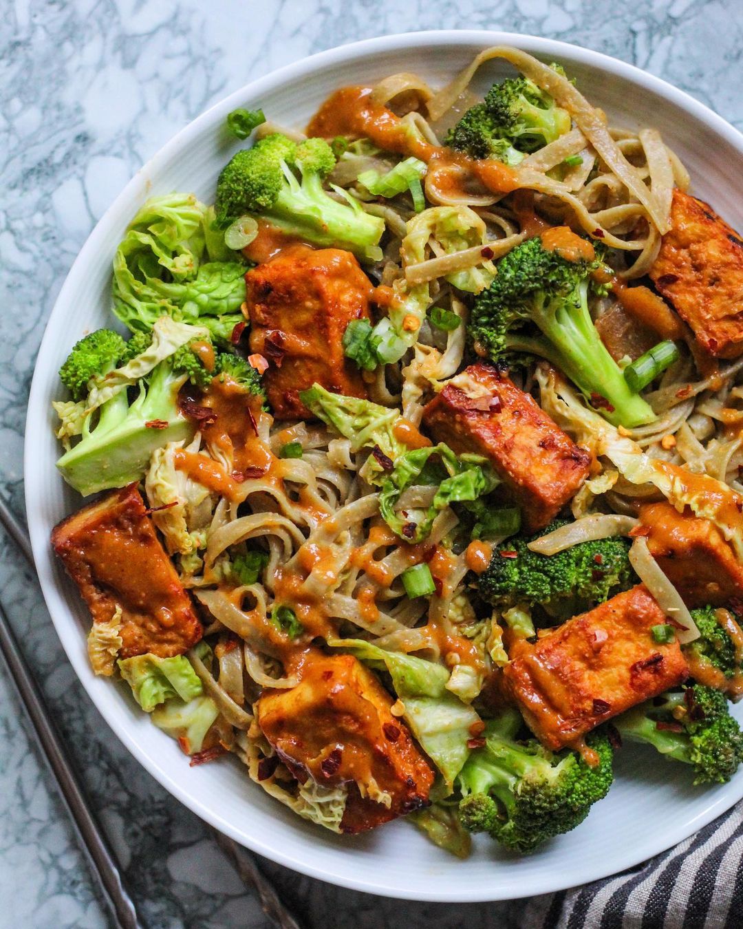 Tofu Noodle Bowl with Peanut Sauce