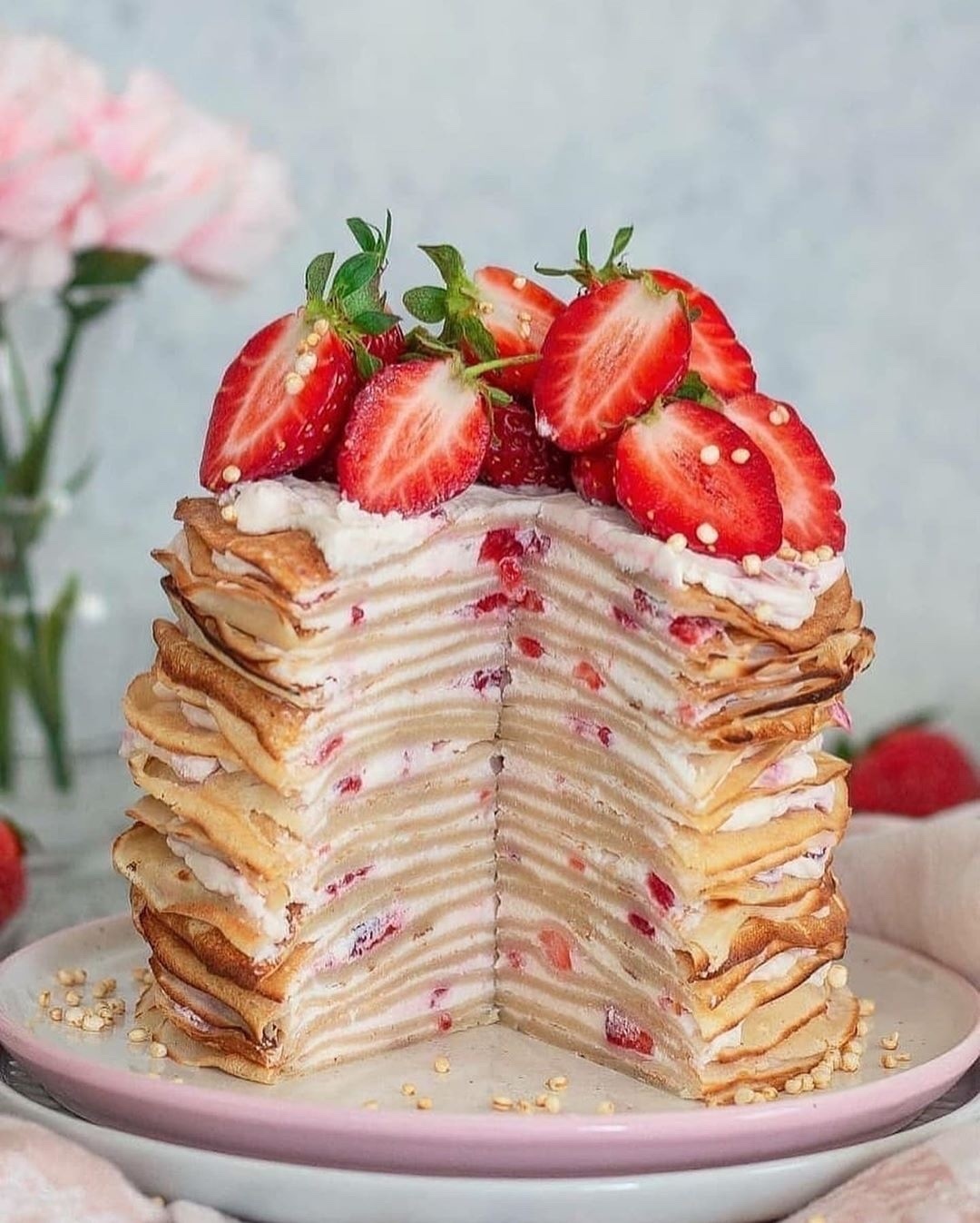Vegan Vanilla Strawberry Crepe Cake