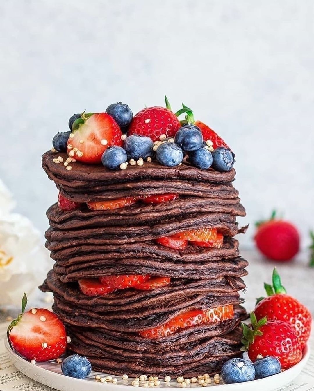 Vegan Vanilla Strawberry Crepe Cake