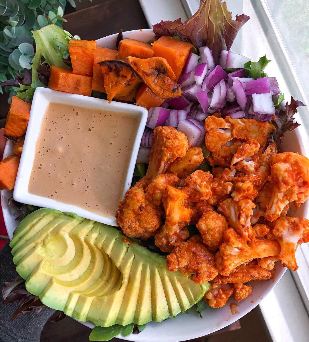 Buffalo Cauliflower Salad with Cashew Cheese
