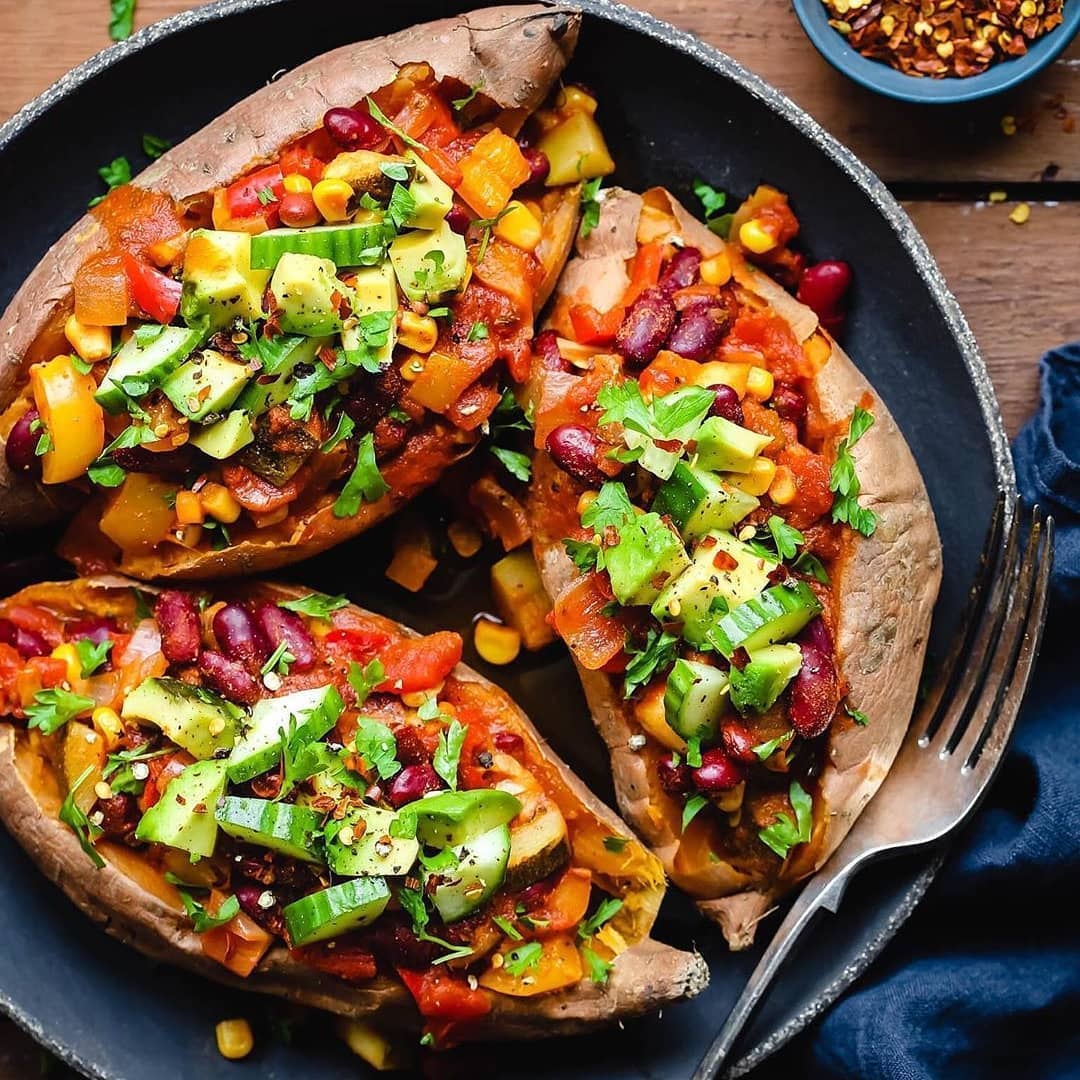 Veggie Chilli Stuffed Sweet Potatoes