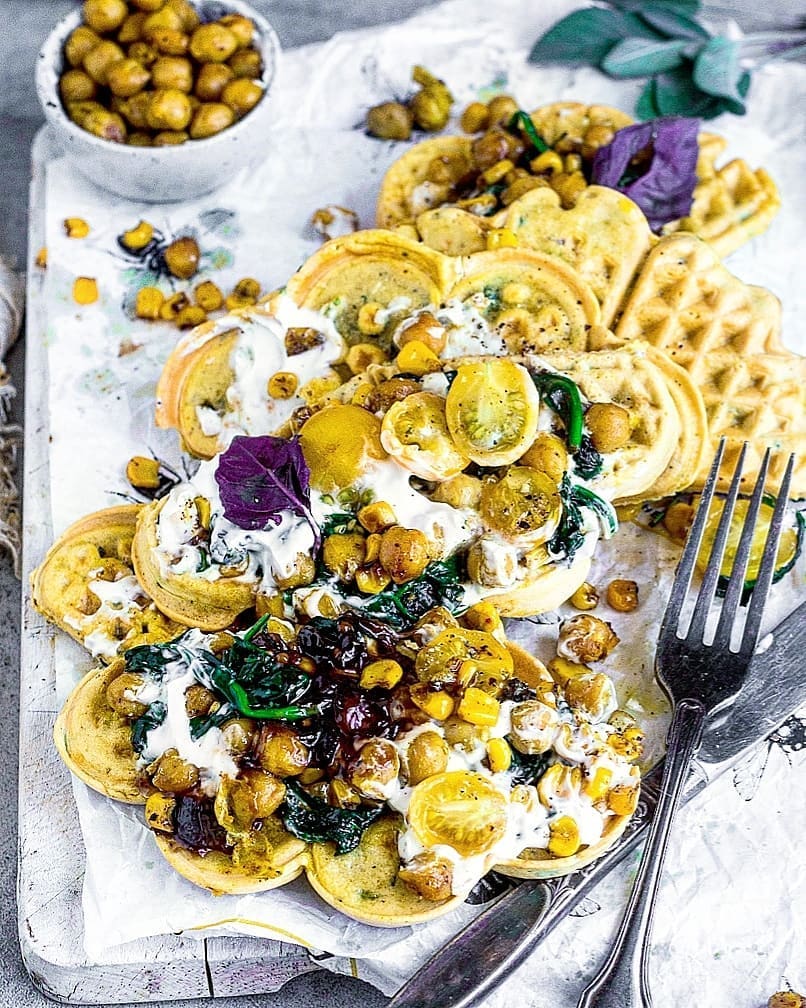 Savory Chickpea Waffles with Toppings