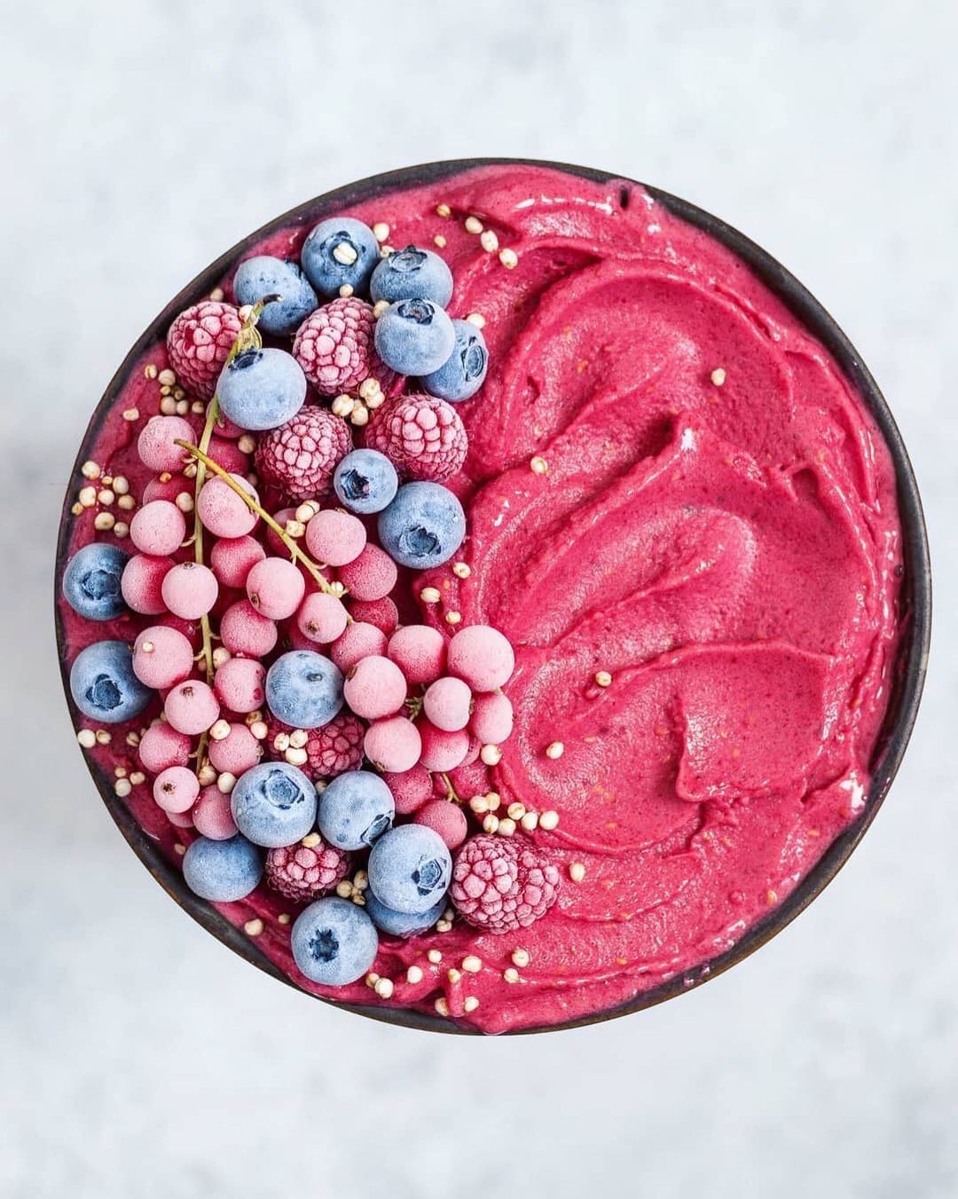 Banana Raspberry Nicecream with Puffed Quinoa